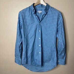 Peter Millar Shirt Mens Medium Blue Button Up Long Sleeve Plaid Classic Fit